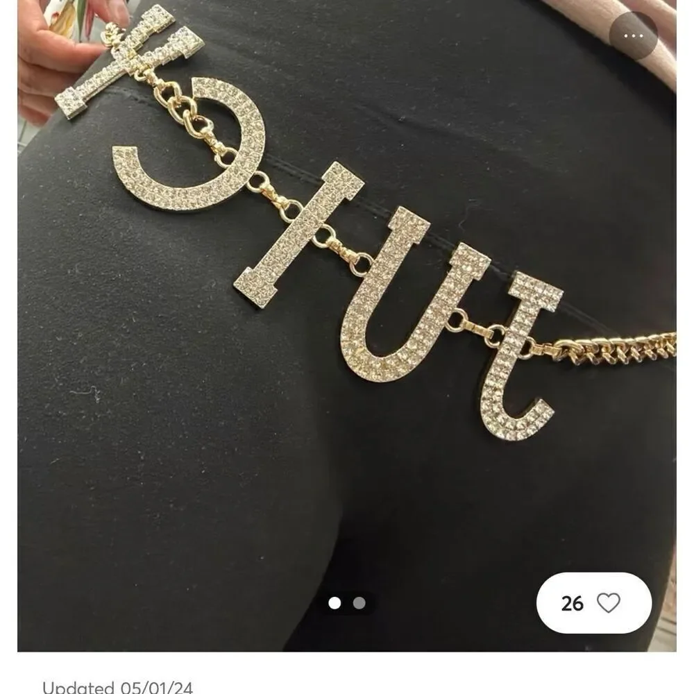 JUICY COUTURE pave logo gold ice CHAIN BELT LARGE/xl extra y2k og glam